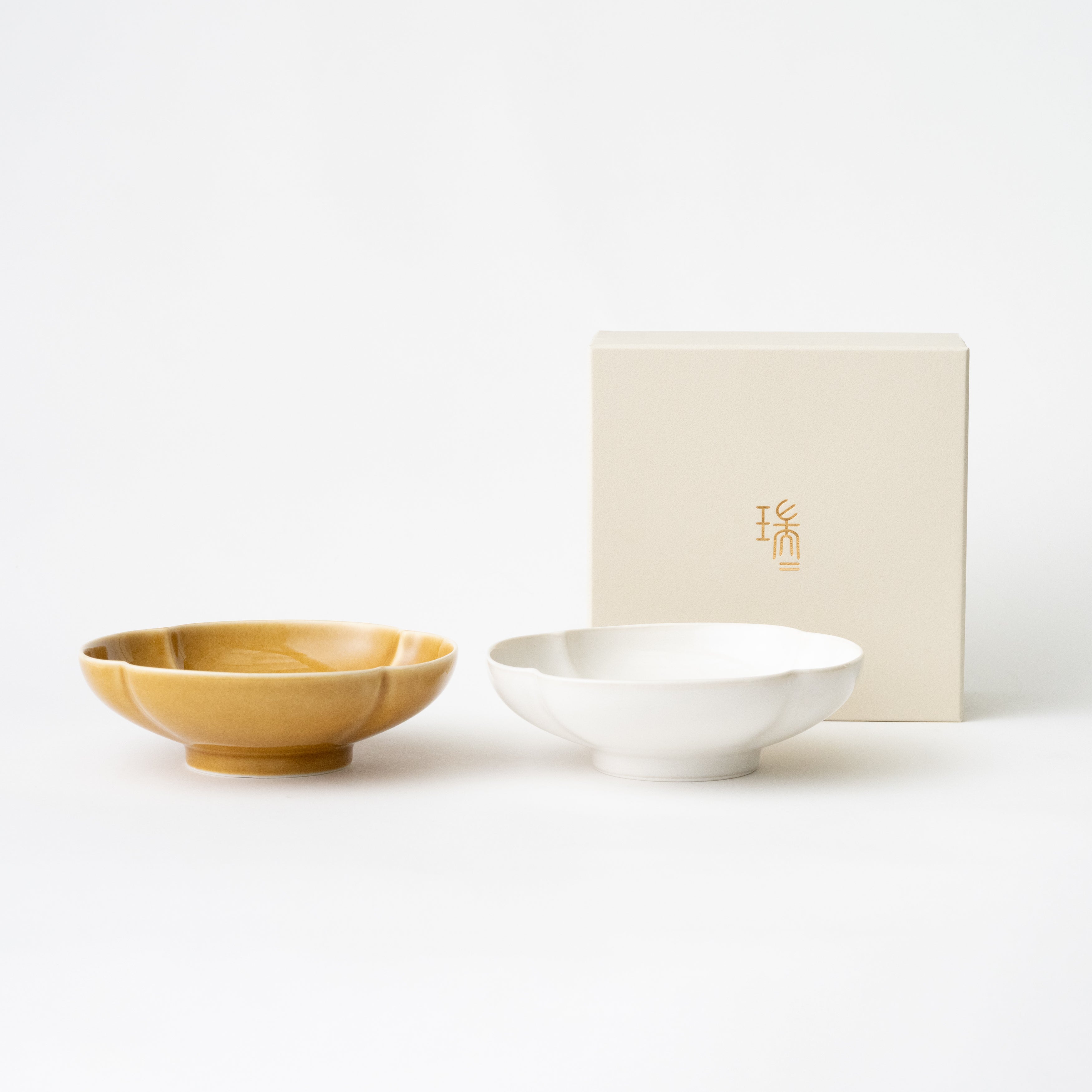 Mizu-Mizu Mokko Bowl Pair / Mustard & White