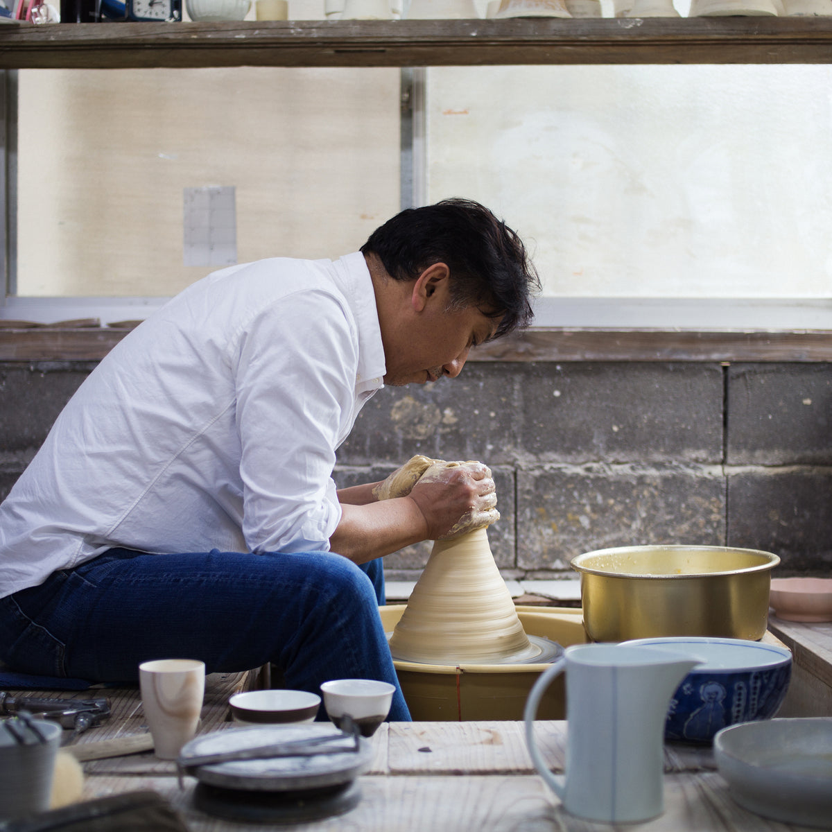 Silver Brushed Lines Footed Bowl / Shinji Terauchi