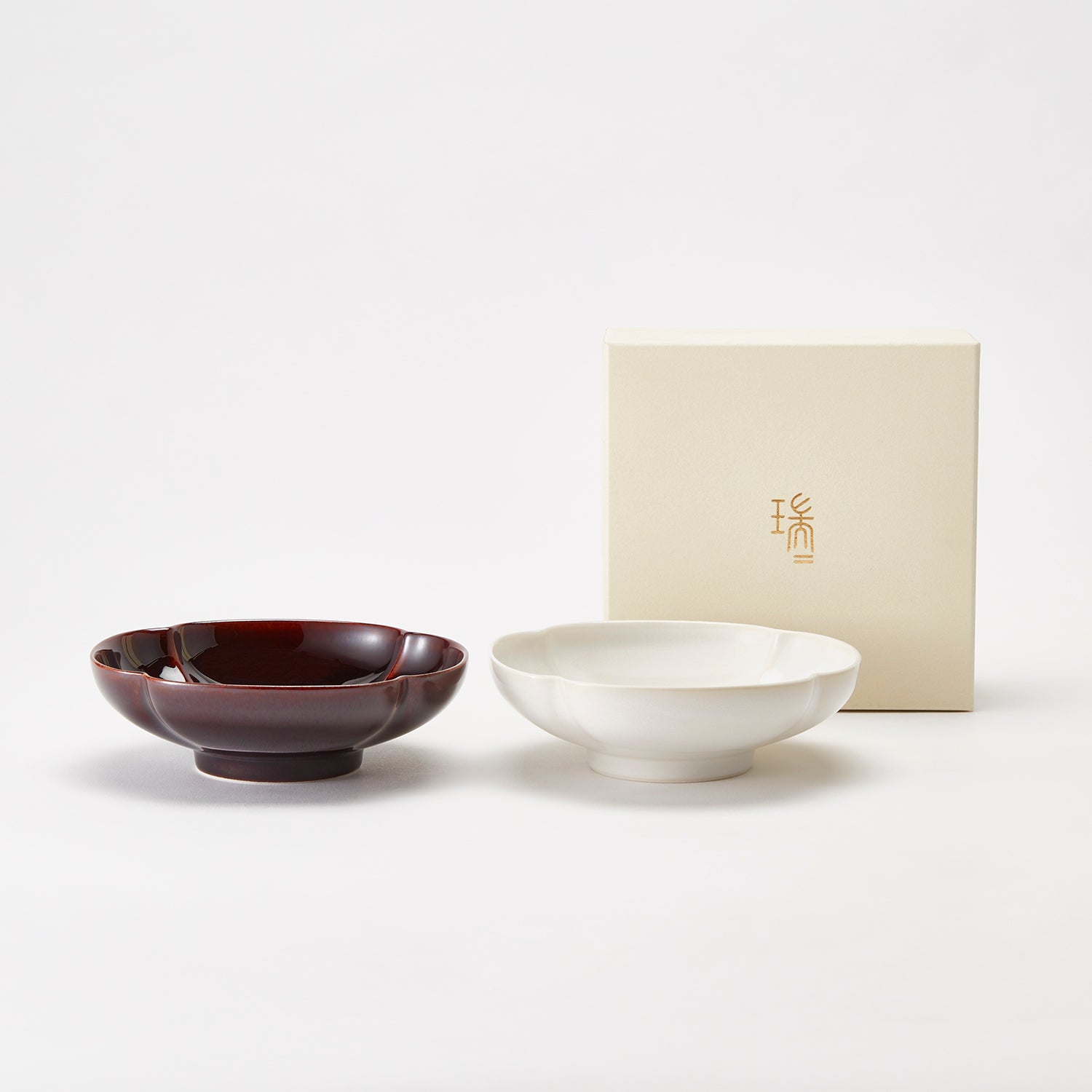 Mizu-Mizu Mokko Bowl Pair / Crimson Red & White