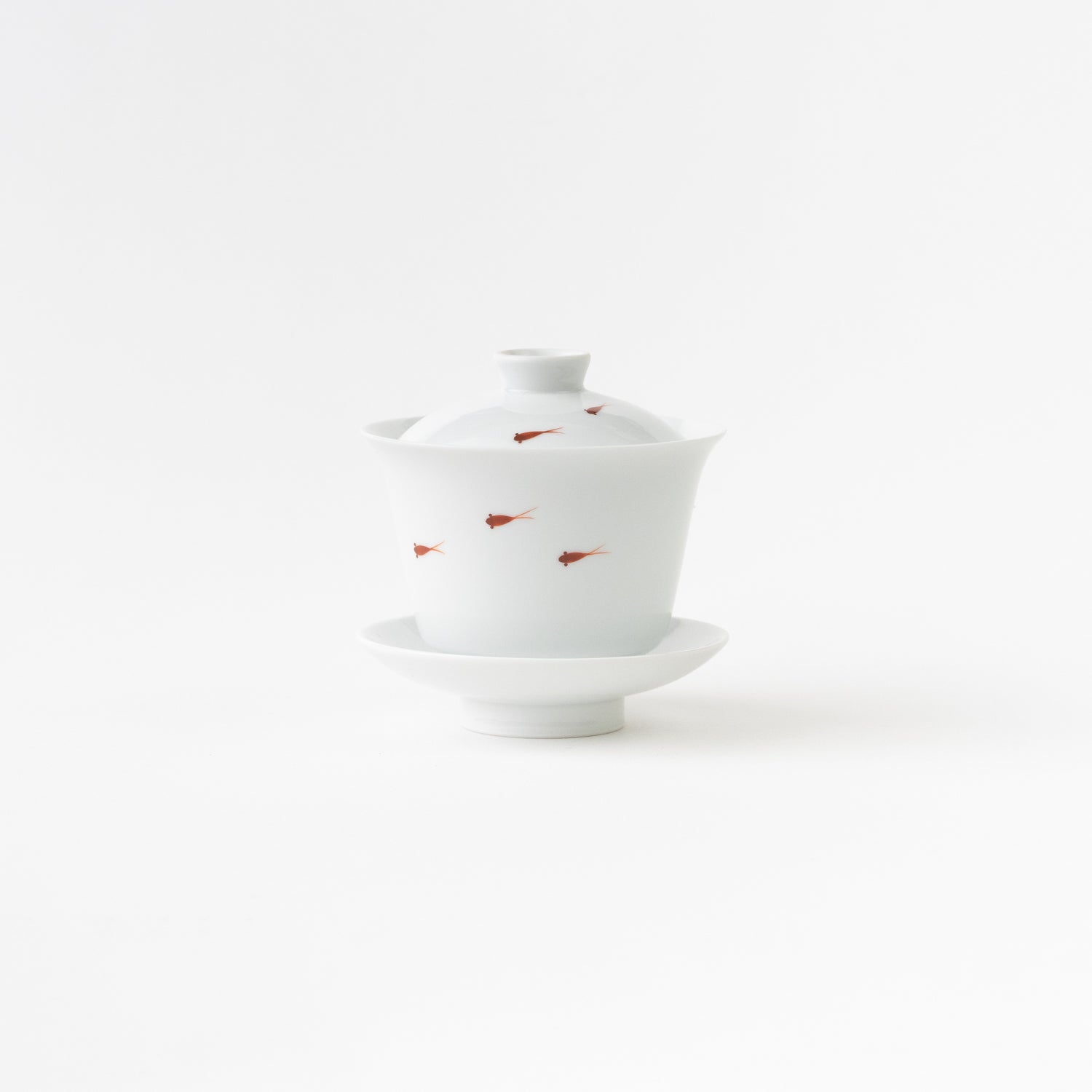 Tea Cup with Lid & Saucer / Red Killifish