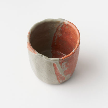 Katami-Gawari Tea Bowl (Celadon &amp; Red Raku) / Hideki Yanashita