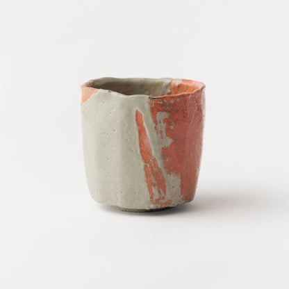 Katami-Gawari Tea Bowl (Celadon &amp; Red Raku) / Hideki Yanashita