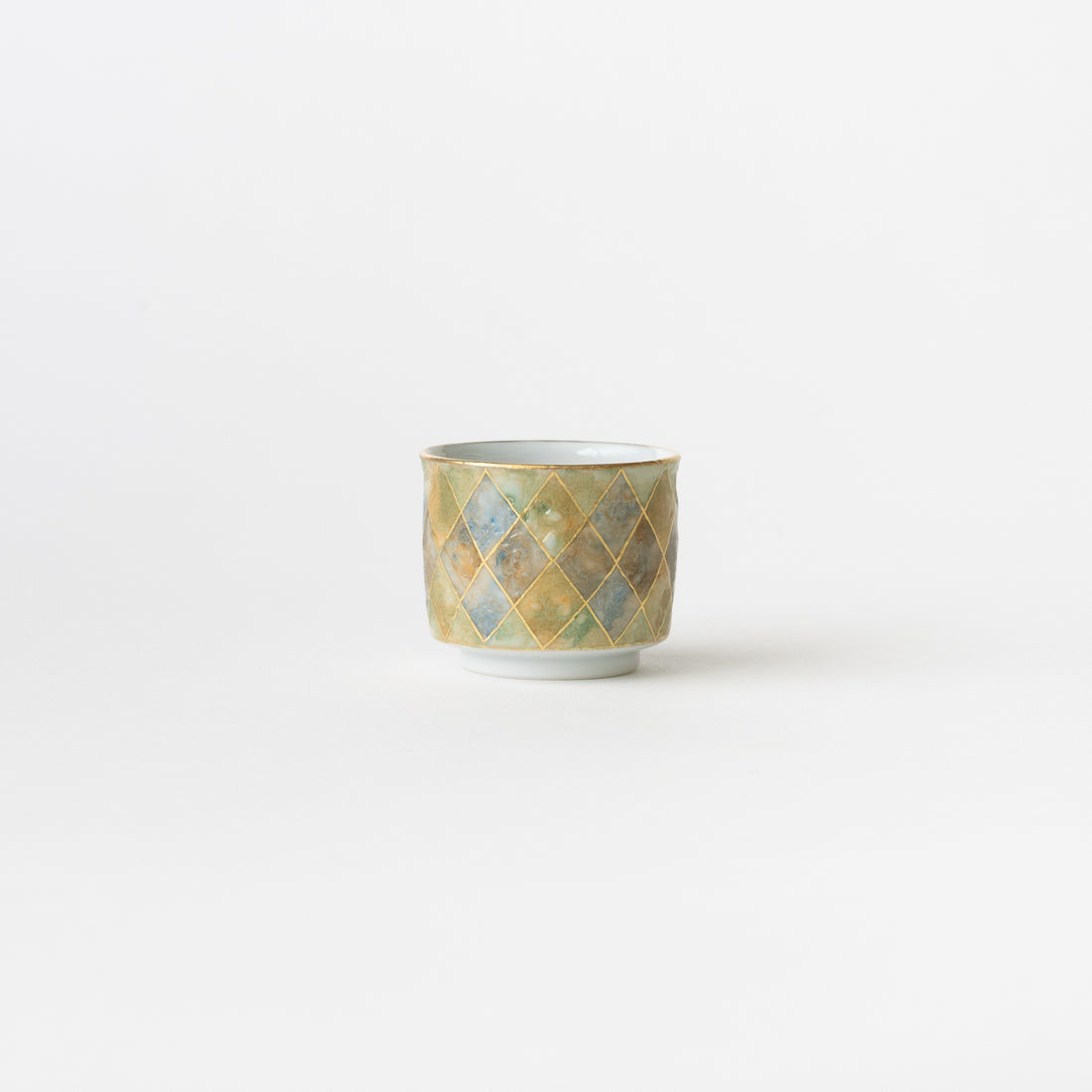Sake Cup - Multicolored Gold Painting / Plaid / Blue x Green