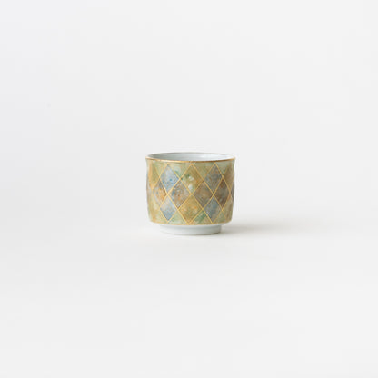 Sake Cup - Multicolored Gold Painting / Plaid / Blue x Green