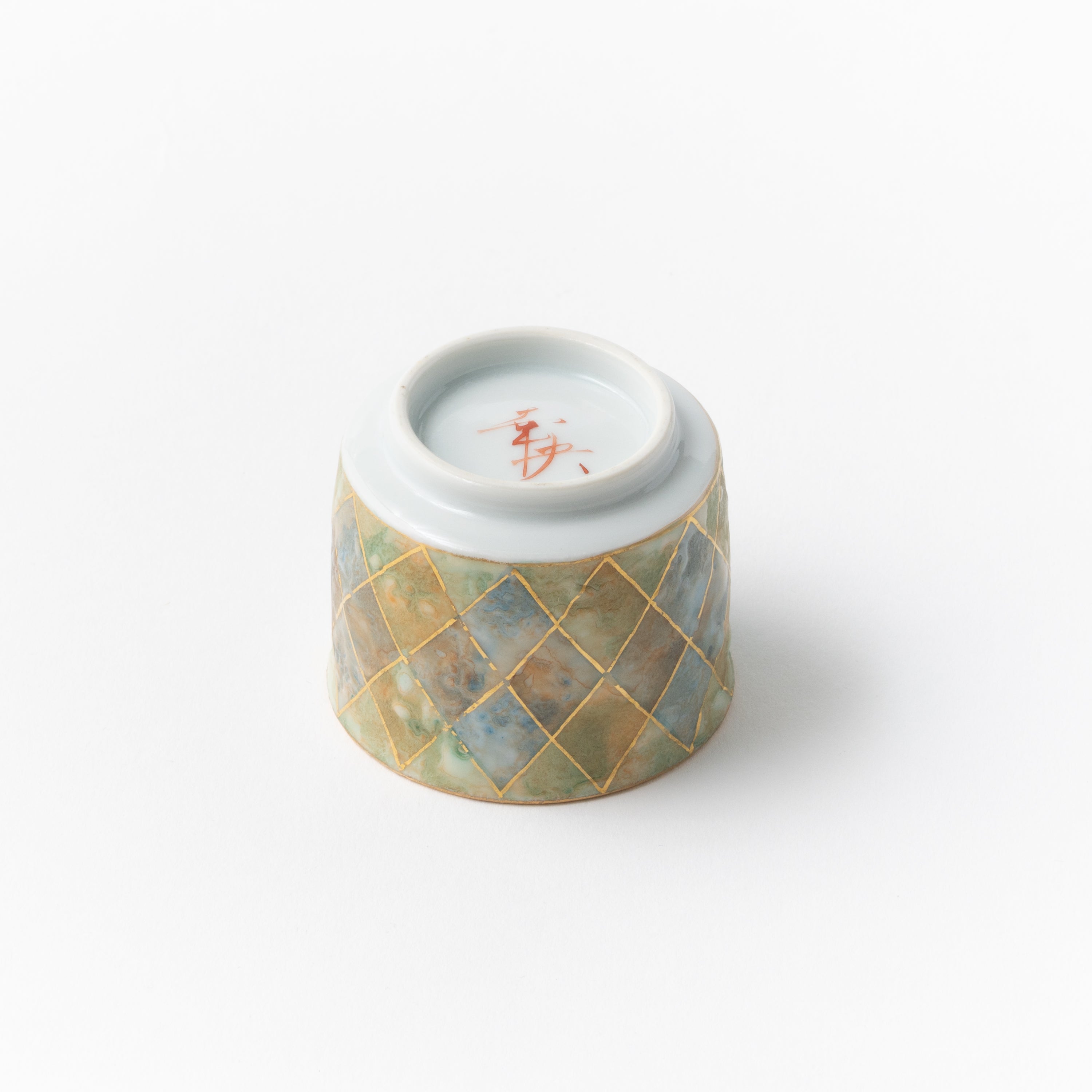 Sake Cup - Multicolored Gold Painting / Plaid / Blue x Green