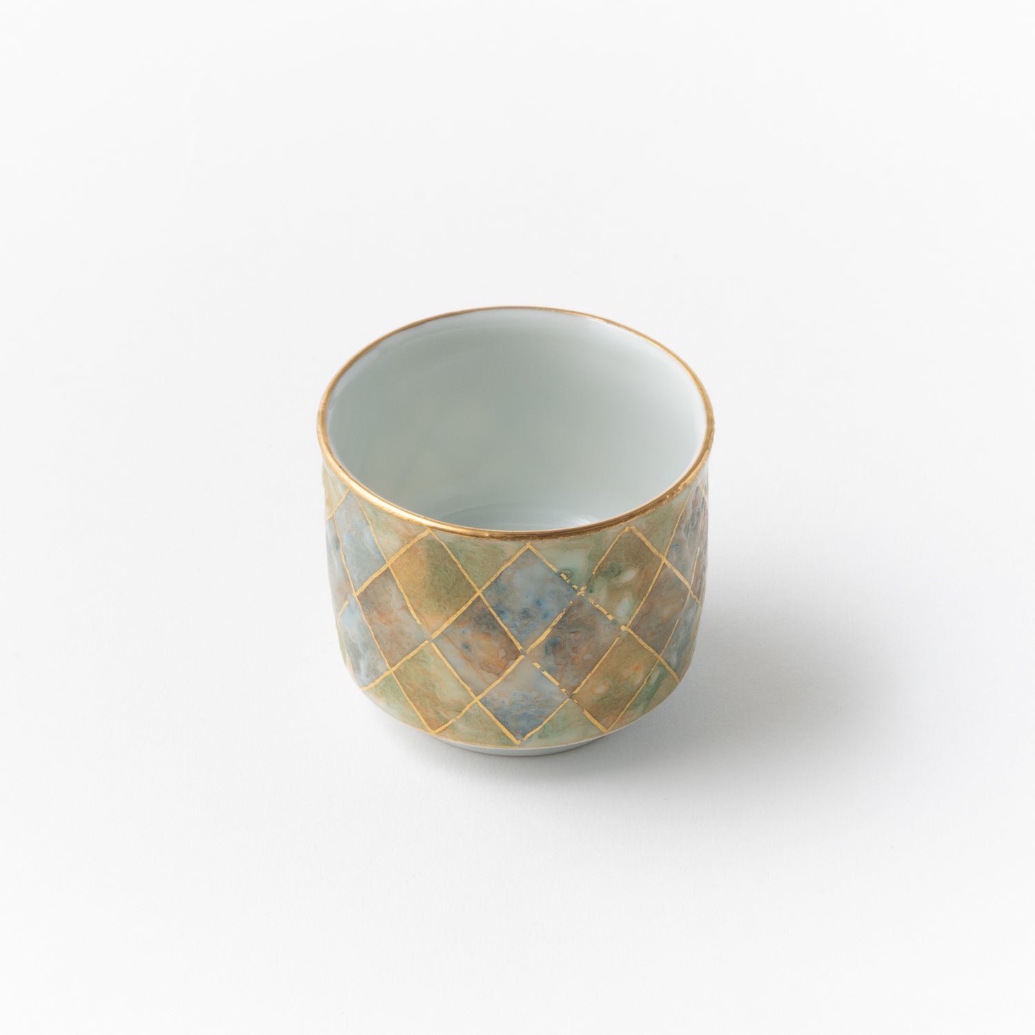 Sake Cup - Multicolored Gold Painting / Plaid / Blue x Green