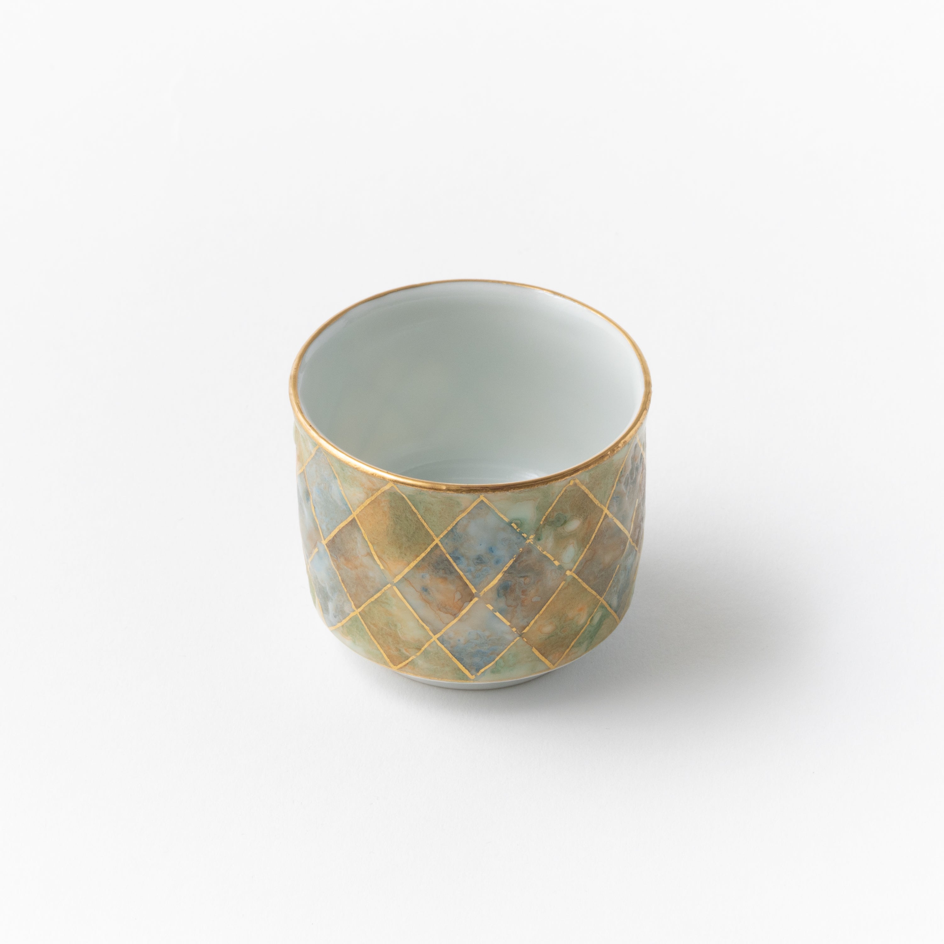 Sake Cup - Multicolored Gold Painting / Plaid / Blue x Green