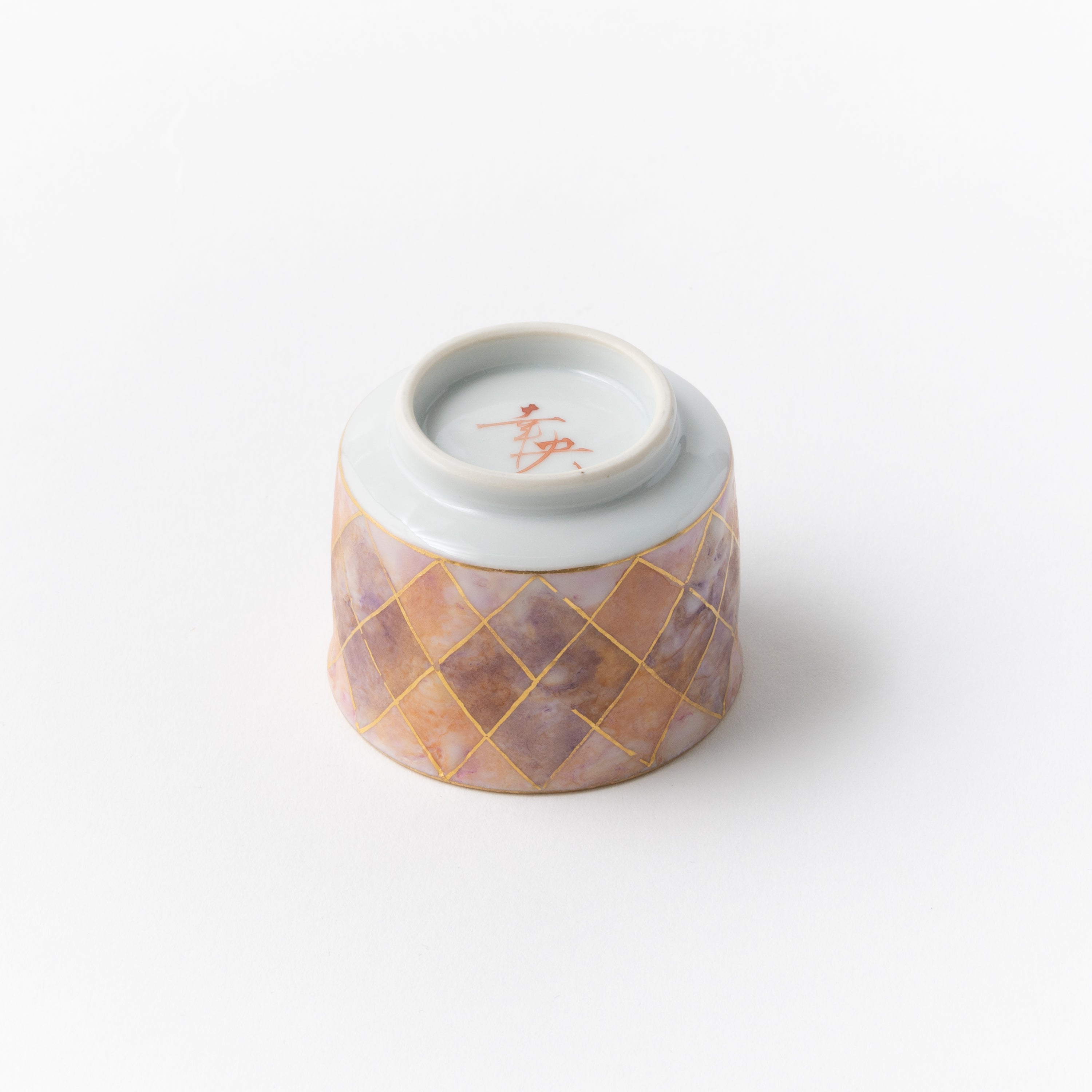 Sake Cup - Multicolored Gold Painting / Plaid / Pink x Purple