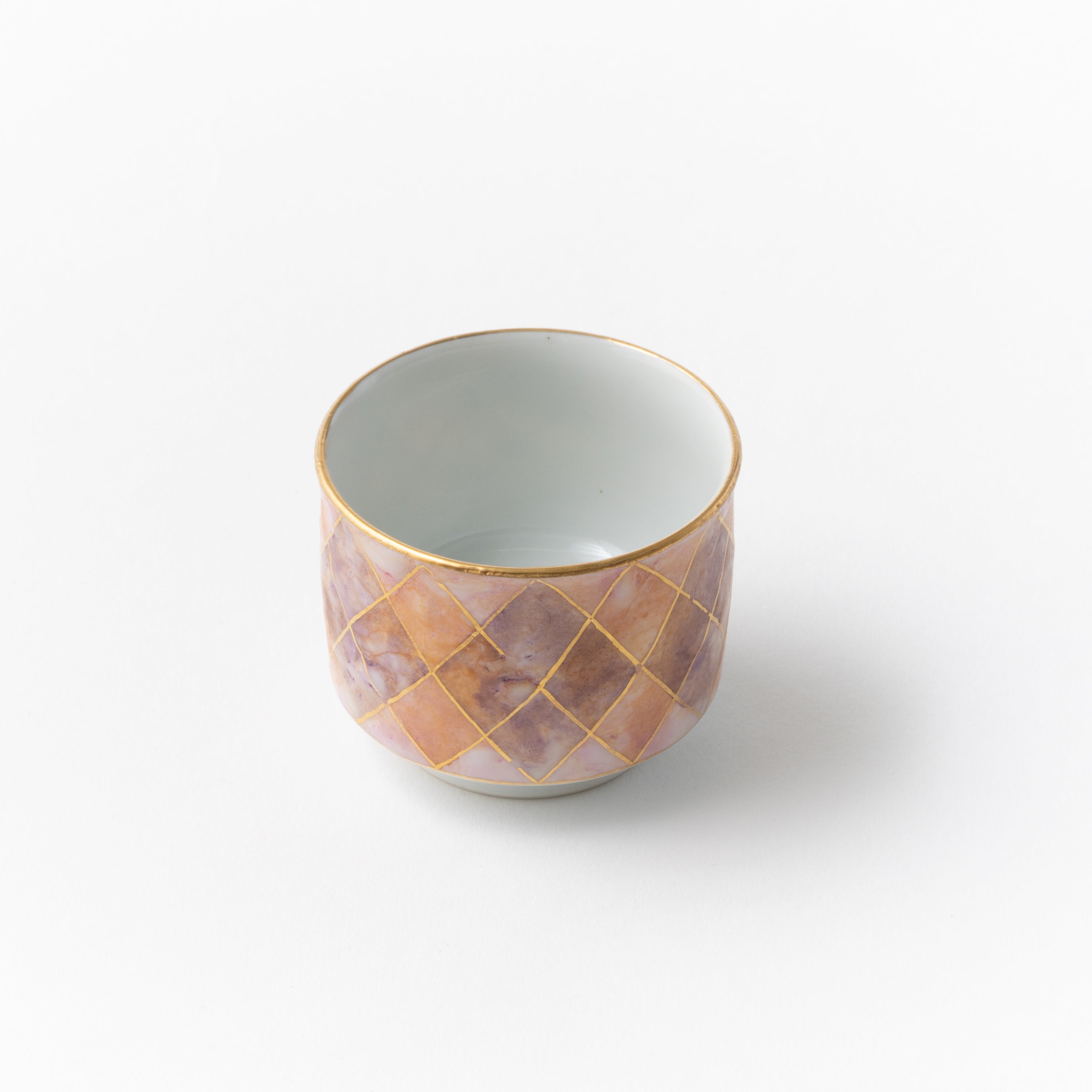 Sake Cup - Multicolored Gold Painting / Plaid / Pink x Purple