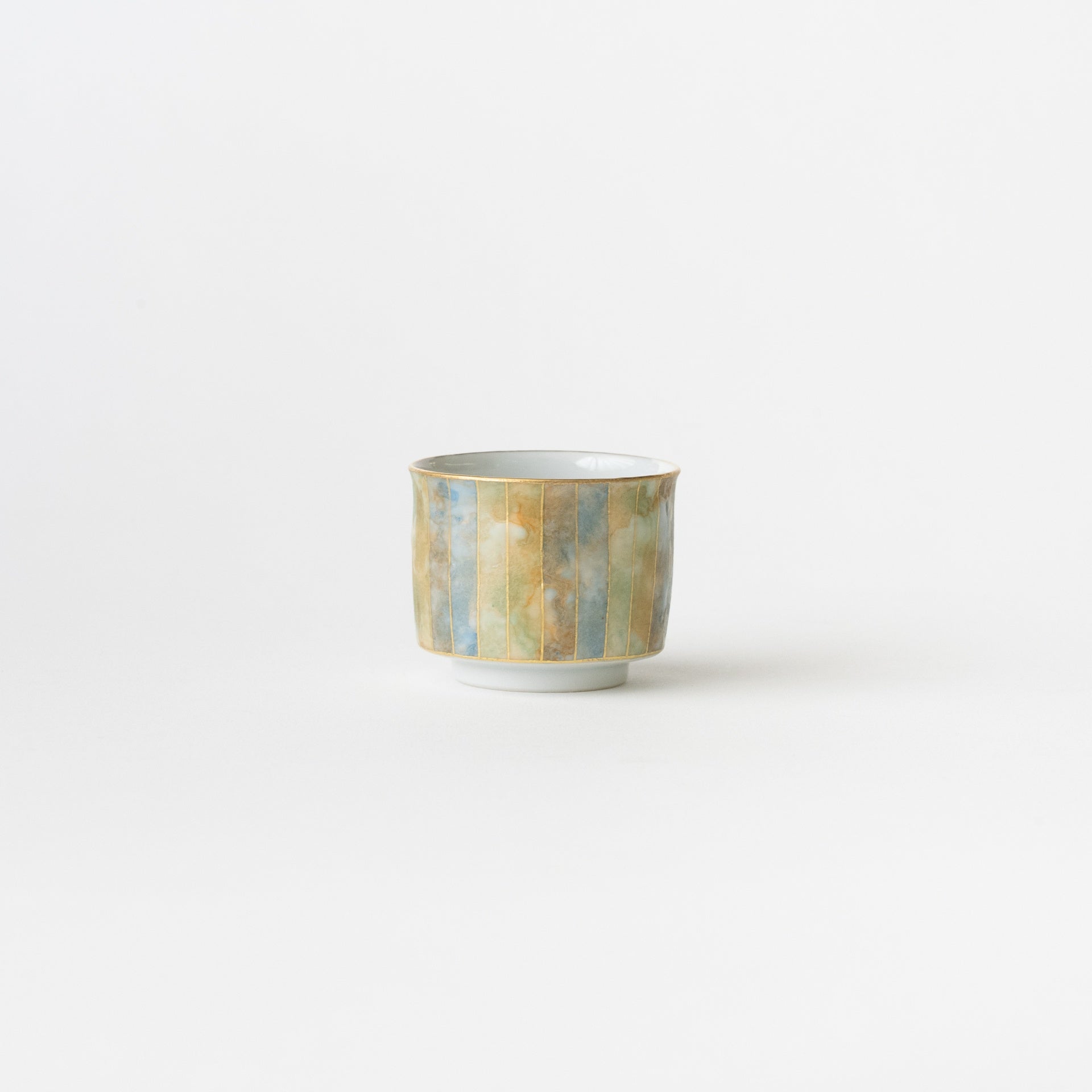 Sake Cup - Multicolored Gold Painting / Stripe / Blue x Green