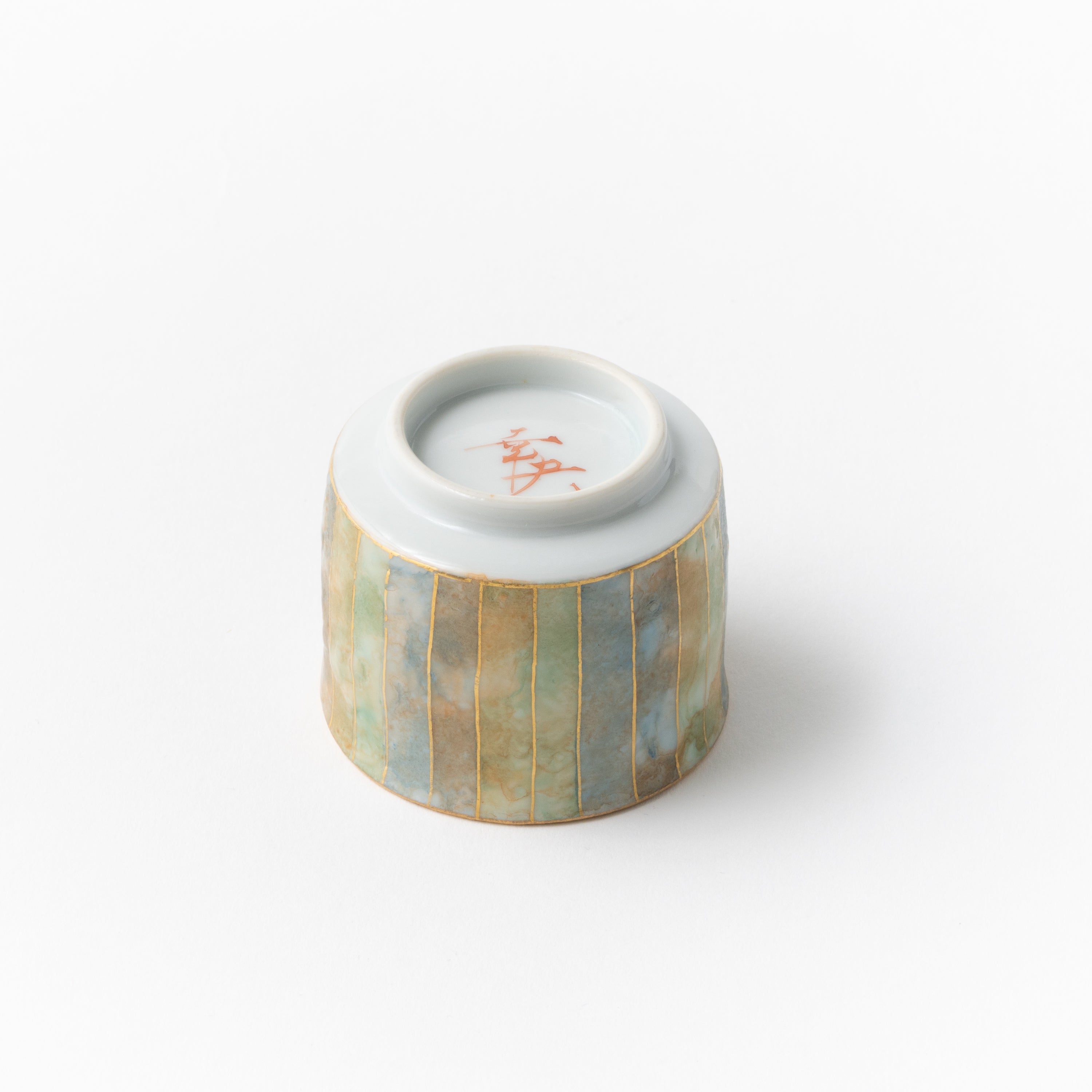 Sake Cup - Multicolored Gold Painting / Stripe / Blue x Green