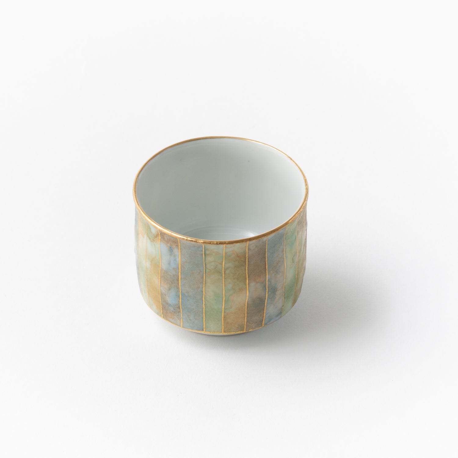 Sake Cup - Multicolored Gold Painting / Stripe / Blue x Green