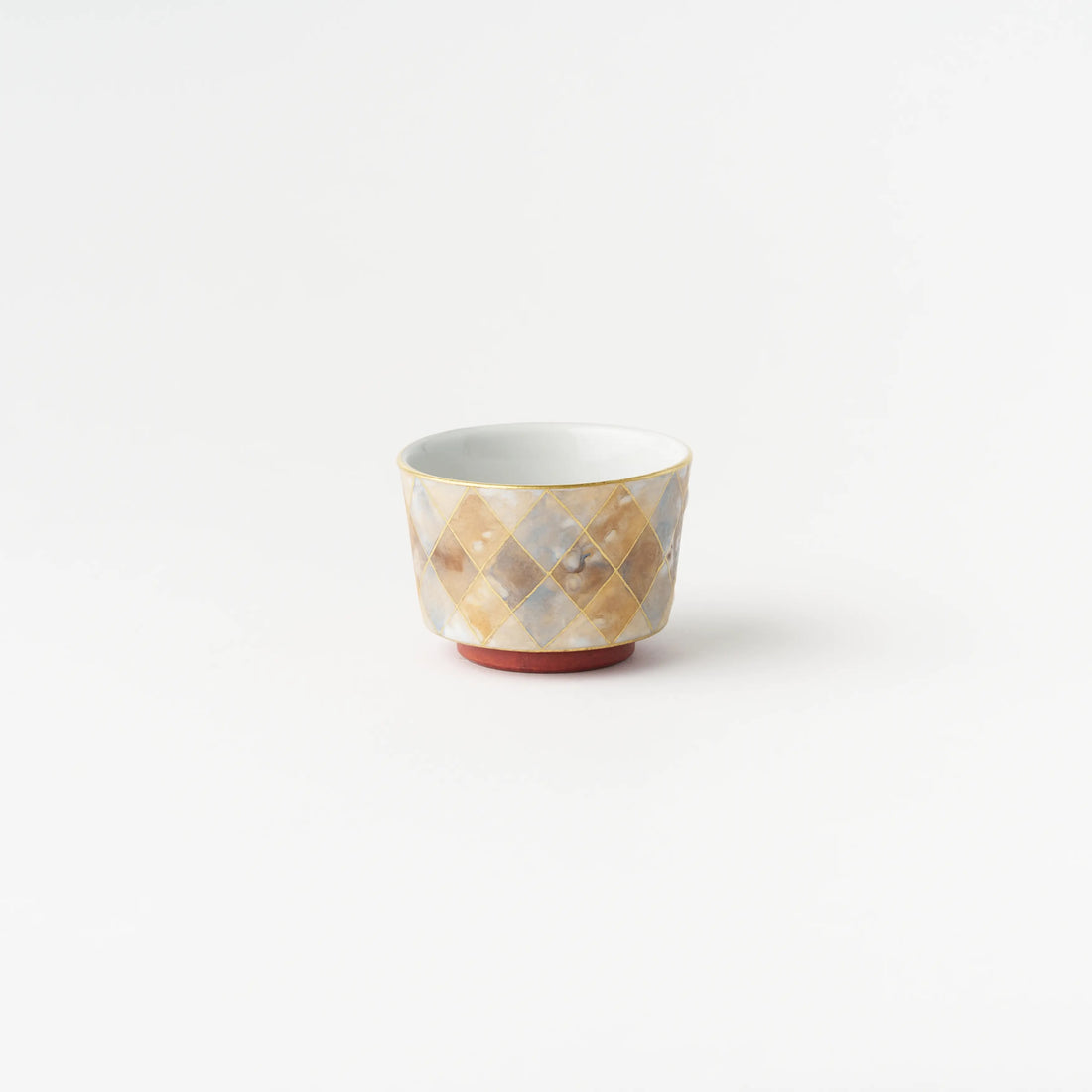 Sake Cup - Multicolored gold painting / Plaid/ Blue x Orange / Yukio Yosita and Mifuyu