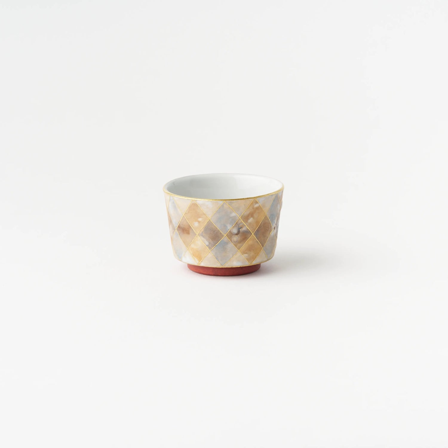 Sake Cup - Multicolored gold painting / Plaid/ Blue x Orange / Yukio Yosita and Mifuyu