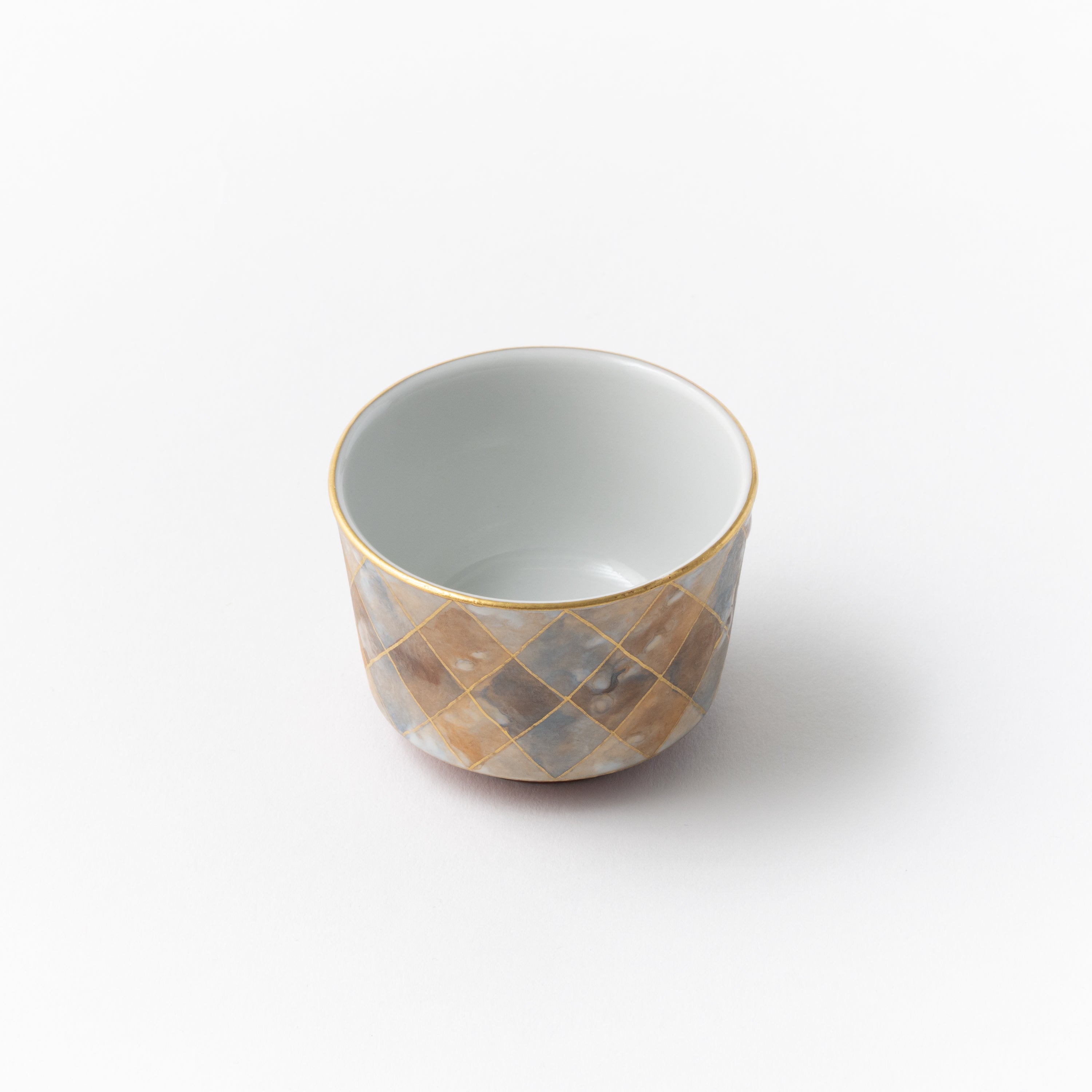 Sake Cup - Multicolored gold painting / Plaid/ Blue x Orange / Yukio Yosita and Mifuyu