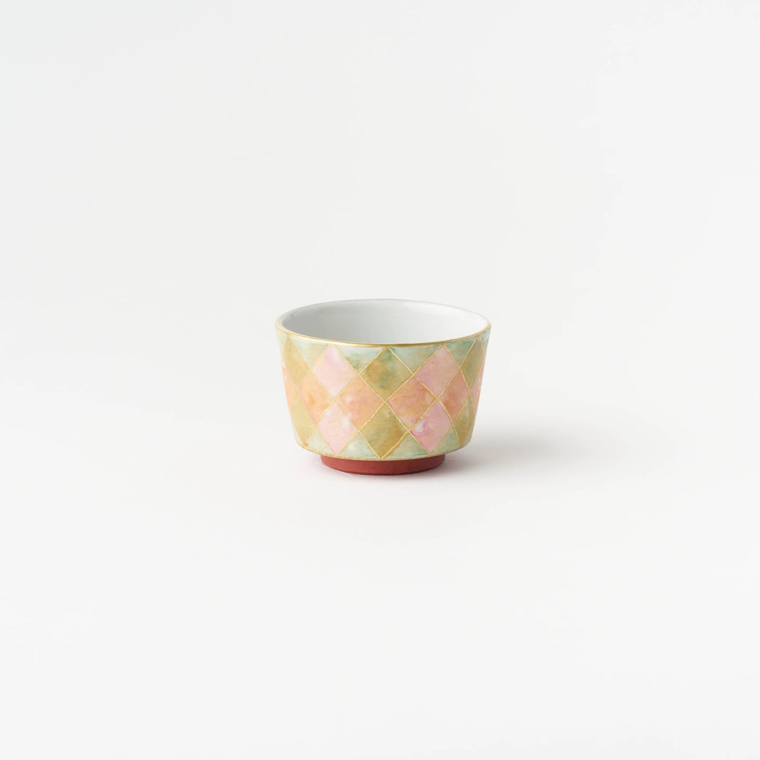 Sake Cup - Multicolored gold painting / Plaid / Pink x Green / Yukio Yosita and Mifuyu