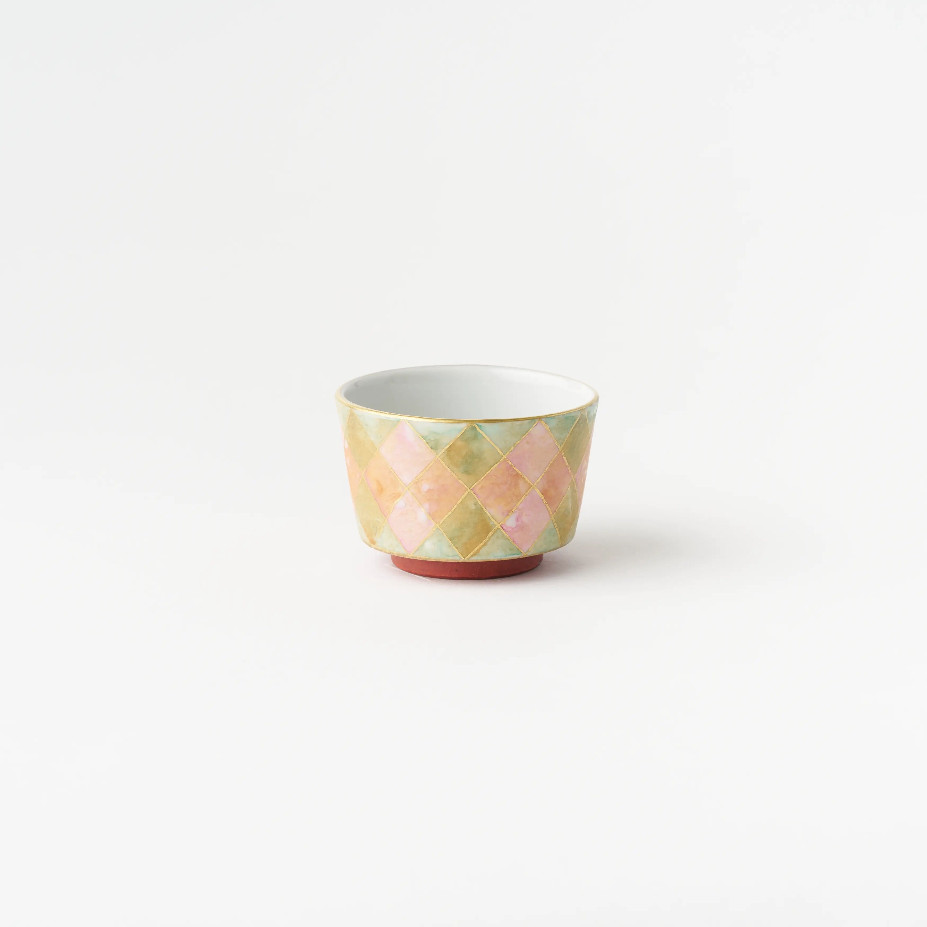 Sake Cup - Multicolored gold painting / Plaid / Pink x Green / Yukio Yosita and Mifuyu