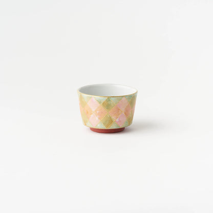 Sake Cup - Multicolored gold painting / Plaid / Pink x Green / Yukio Yosita and Mifuyu
