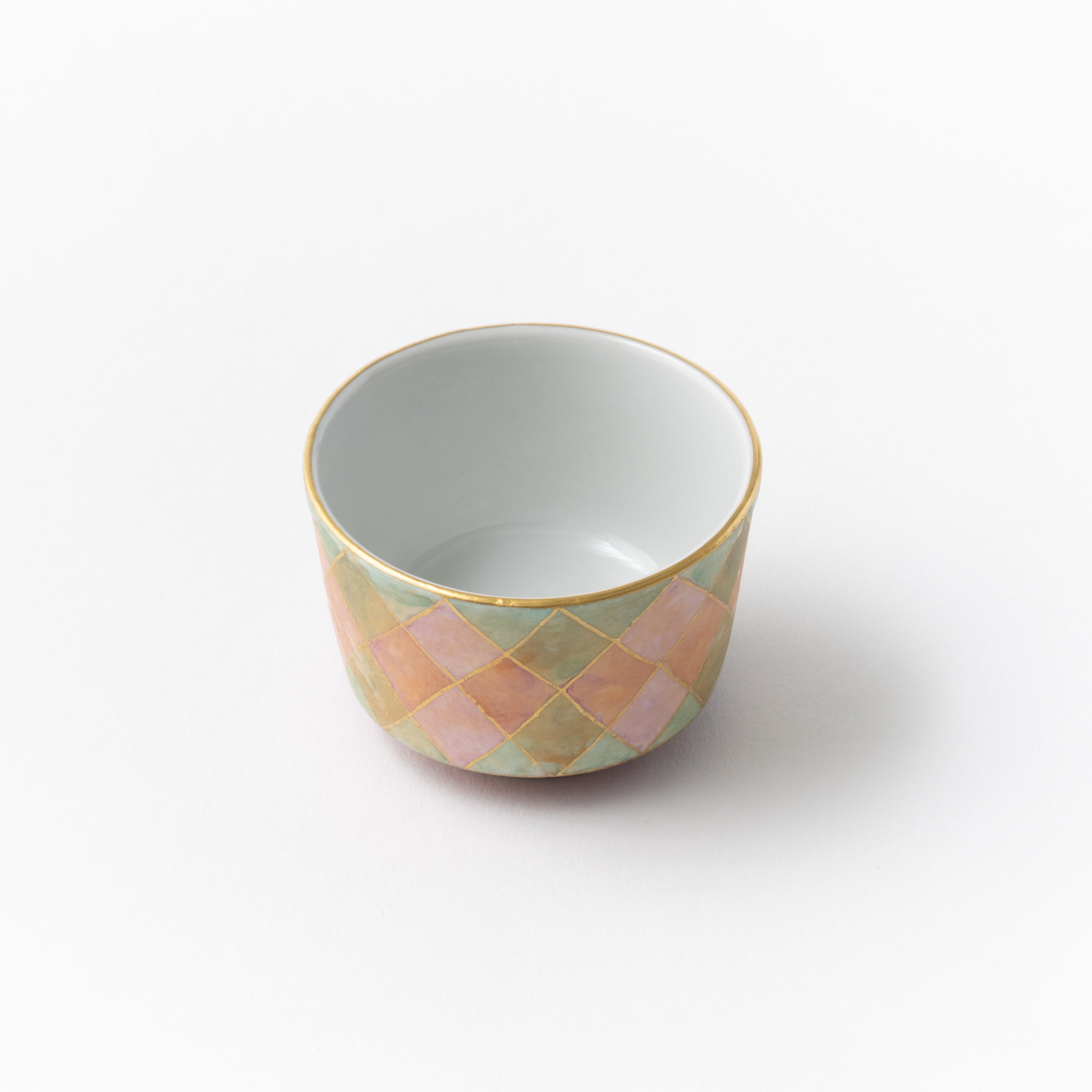 Sake Cup - Multicolored gold painting / Plaid / Pink x Green / Yukio Yosita and Mifuyu