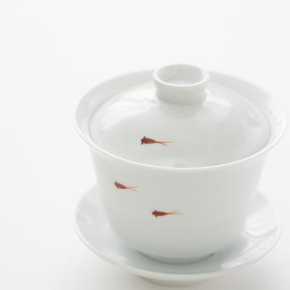 Tea Cup with Lid &amp; Saucer / Red Killifish