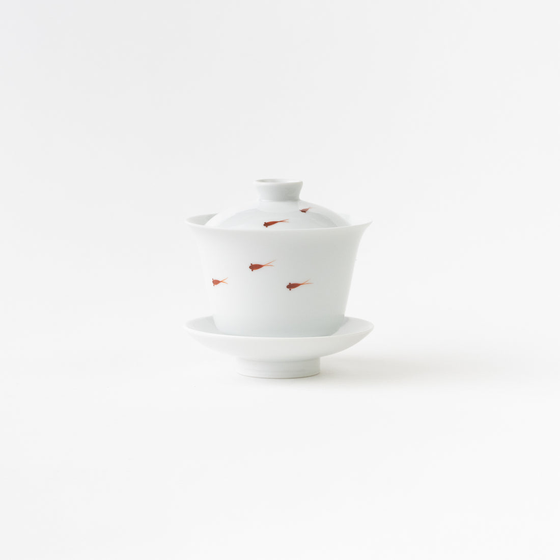 Tea Cup with Lid & Saucer / Red Killifish