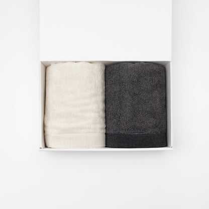 ORGANIC 960 Face Towel Gift Set / Ivory &amp; Charcoal Grey