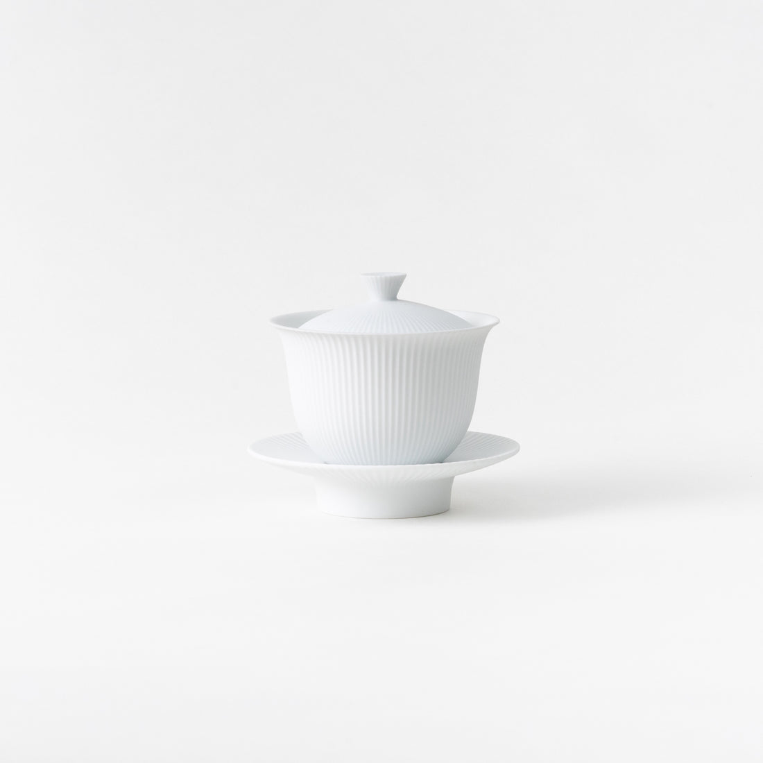 Shinogi Tea Cup with Lid &amp; Saucer / White Blast