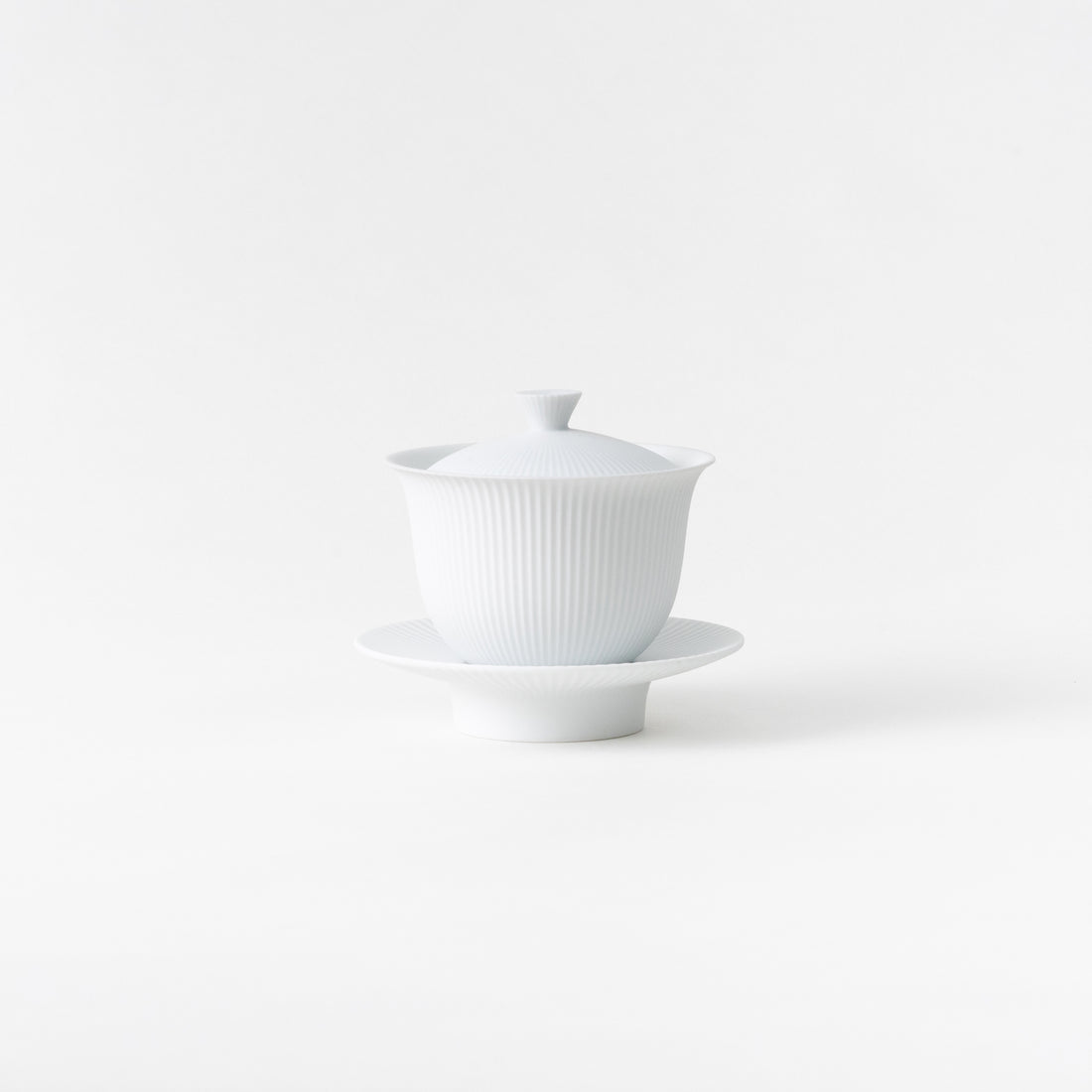 Shinogi Tea Cup with Lid & Saucer / White Blast